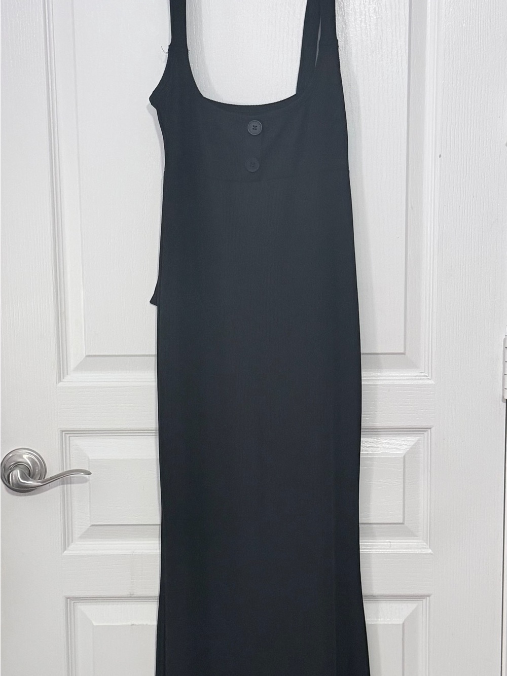Amazon Black Square-Neck Maxi Dress with Button Detail